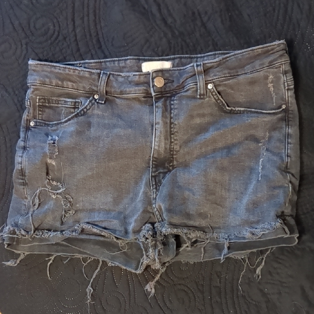 H&M Distressed Black Denim Shorts